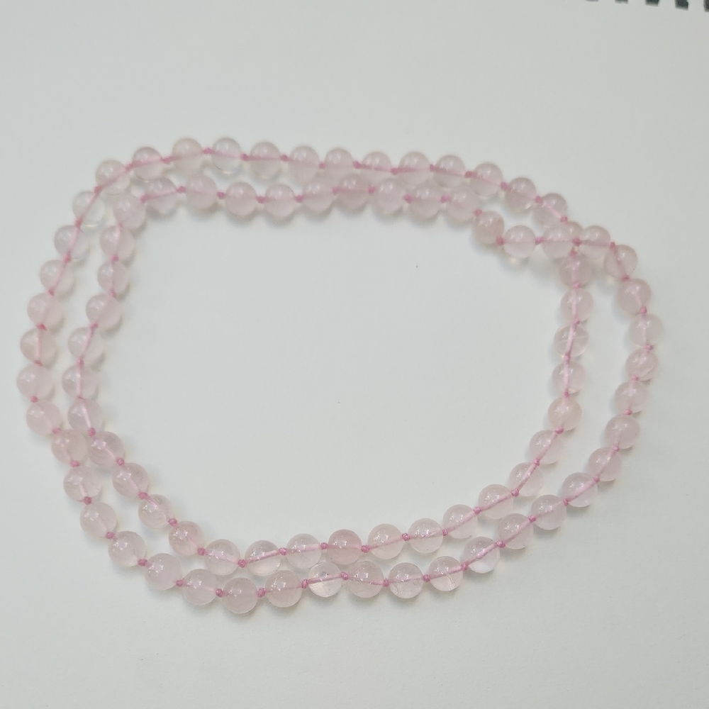 Rose Quartz Beaded Necklace - Pink Gemstone Strand